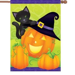 28 In. Halloween House Flag - Hello Halloween Cat And Pumpkin
