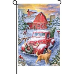 12 In. Flag - Red Truck Winter