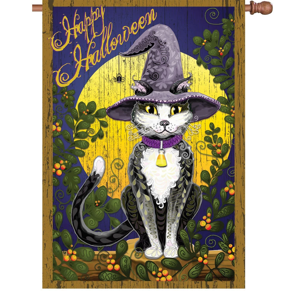 28 In. Halloween House Flag - Candy Corn Cat 3 28 In. Halloween House Flag - Candy Corn Cat