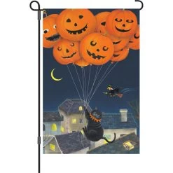 12 In. Flag - Black Cat With Balloons